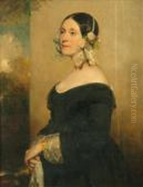 Portraitof A Lady, Half Langth Wearing A Black Dress Oil Painting by Sir John Watson Gordon