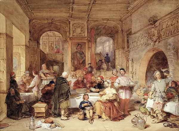 Dinner in the Great Hall Oil Painting by George Cattermole