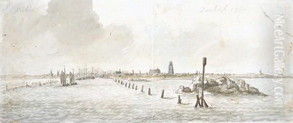 Shipping Off Calais; Shipping Off Dunkirk Oil Painting by Charles Gore