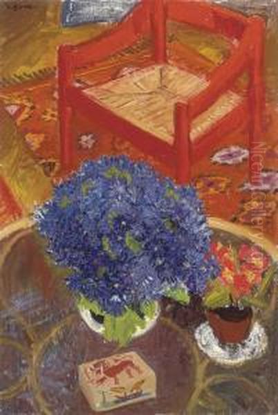 A Glass Table And A Red Chair Oil Painting by Spencer Frederick Gore