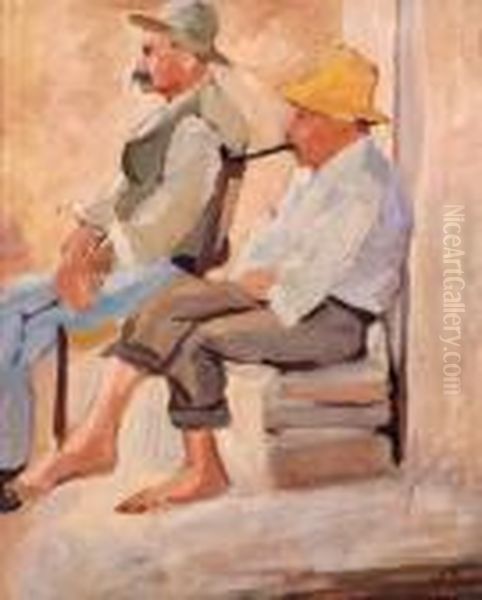 Portrait Of Two Fellow Artists Oil Painting by Spencer Frederick Gore