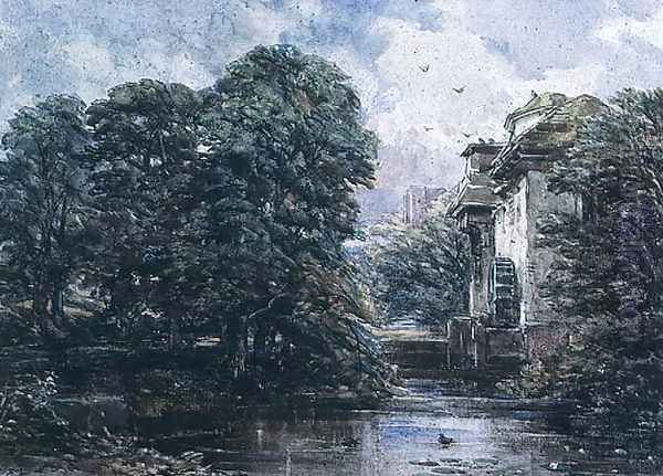 Stream and Water Mill Oil Painting by George Cattermole