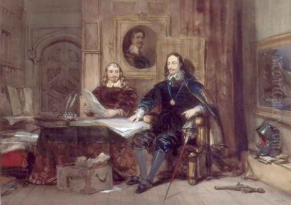 Charles I and his Secretary Oil Painting by George Cattermole