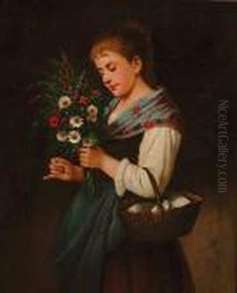 Girl With Wild Flowers Oil Painting by Auguste-Francois Gorguet