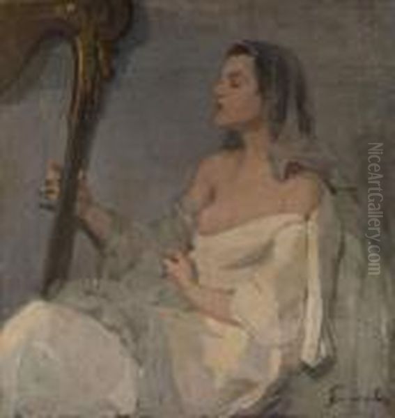 The Harpist Oil Painting by Ivan Silych Goriushkin-Sorokopudov