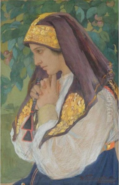 Russian Beauty Oil Painting by Ivan Silych Goriushkin-Sorokopudov