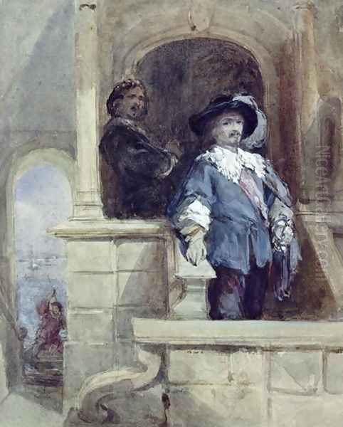 Sir Thomas Wentworth (afterwards Earl of Strafford) and John Pym at Greenwich, 1628 Oil Painting by George Cattermole