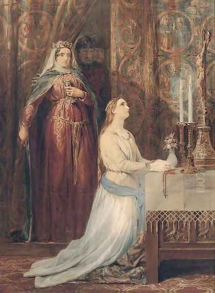 Queen Eleanor and fair Rosamond Oil Painting by George Cattermole