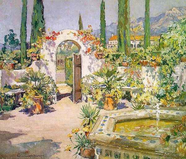 A Santa Barbara Courtyard Oil Painting by Colin Campbell Cooper