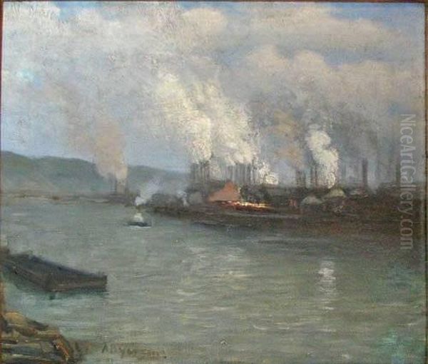 Steelmaking Along The Mon Oil Painting by Aaron Harry Gorson