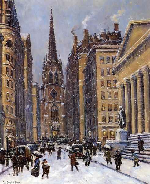 Wall Street Facing Trinity Church Oil Painting by Colin Campbell Cooper