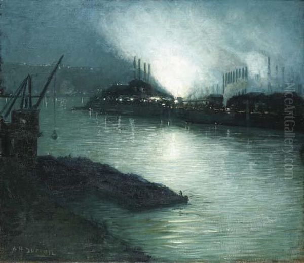 Pittsburgh At Night Oil Painting by Aaron Harry Gorson