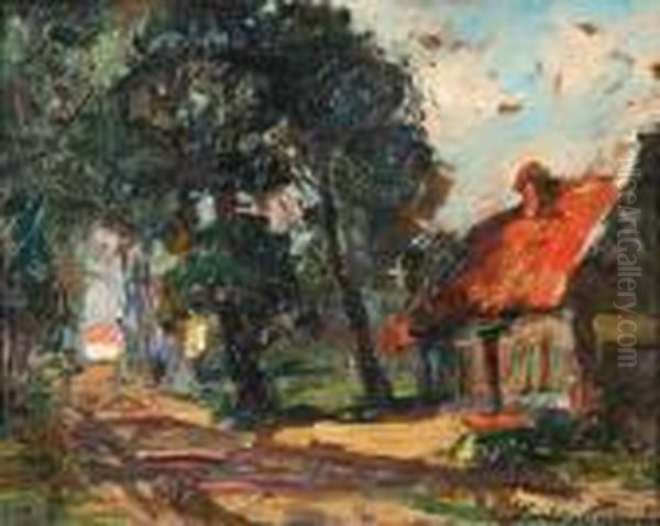 Farmhouse On A Country Road Oil Painting by Pieter Gorus