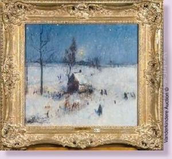 Clair De Lune Sur Un Paysage D'hiver Anime Oil Painting by Pieter Gorus