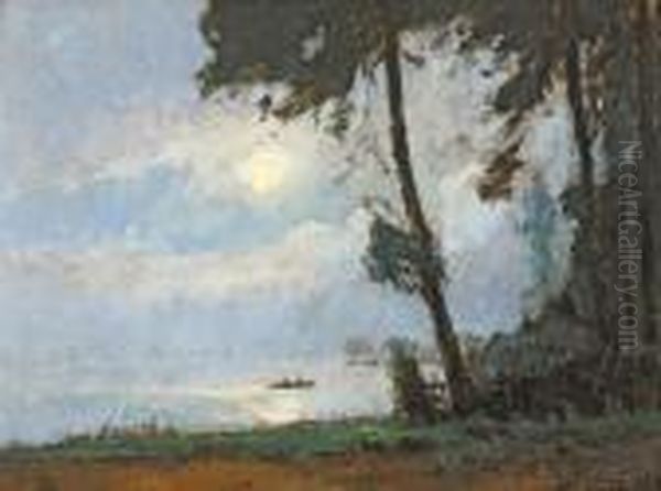 Het Donkmeer Bij Maneschijn (1924) Oil Painting by Pieter Gorus