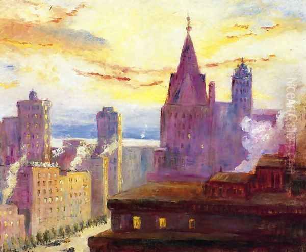 Rooftops at Sunset Oil Painting by Colin Campbell Cooper