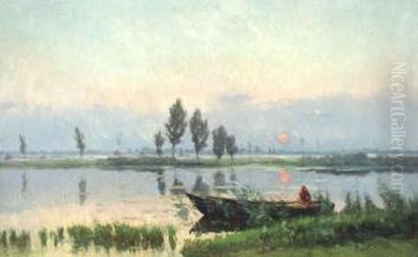 Zonsondergang In De Omgeving Van Dendermonde Oil Painting by Pieter Gorus