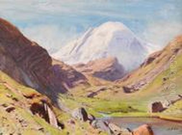 Blick Auf Riffelsee Und Breithorn Oil Painting by Albert H. Gos