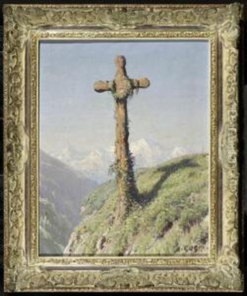 A Cross On A Path In Mountains Oil Painting by Albert H. Gos