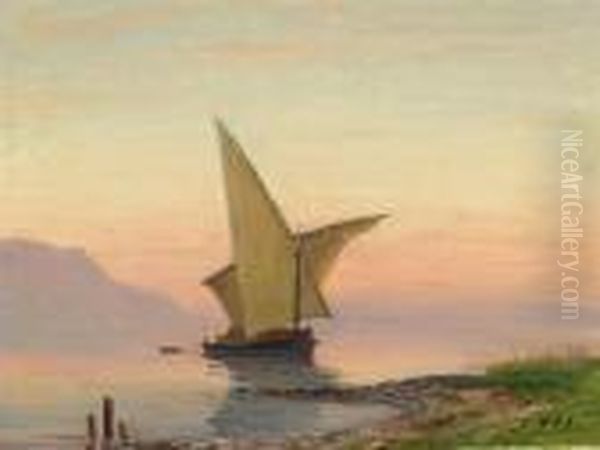 Boat On The Lake Of Geneva Oil Painting by Albert H. Gos