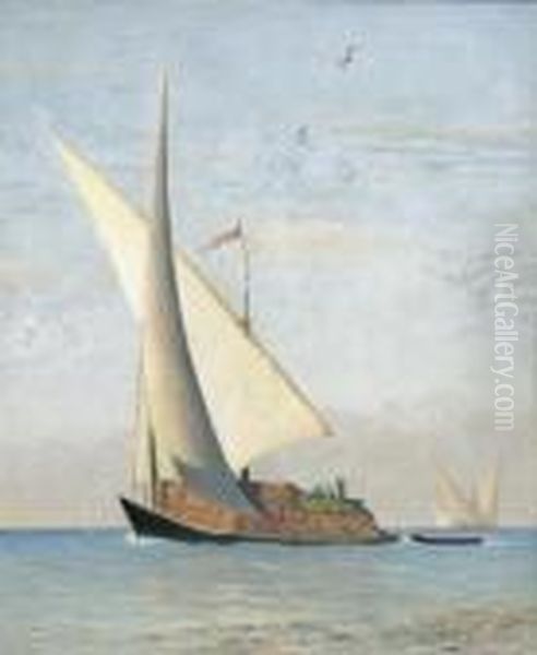 Beladenes Segelschiff Auf Dem Genfersee. Oil Painting by Albert H. Gos