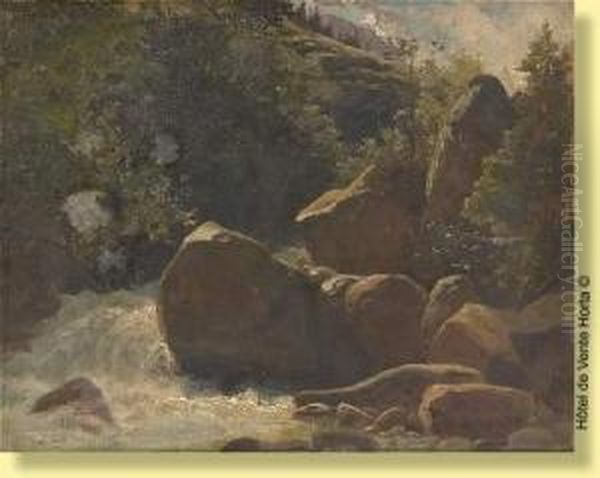 Cascade Dans Le Valais Oil Painting by Albert H. Gos