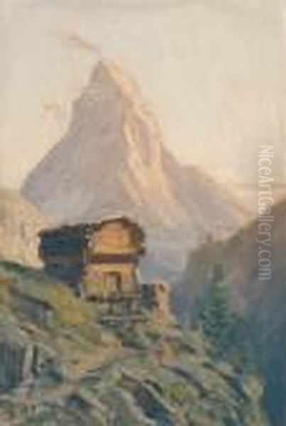 Alp Mit Walliser Stadel Vor Matterhorn Oil Painting by Albert H. Gos