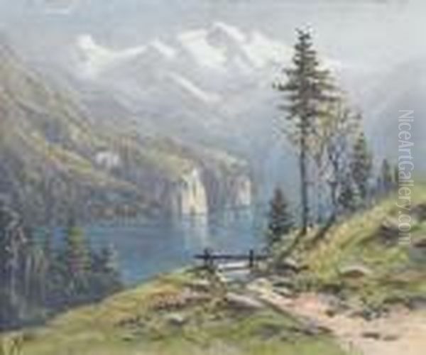 Lac Des Quatre Cantons Oil Painting by Albert H. Gos