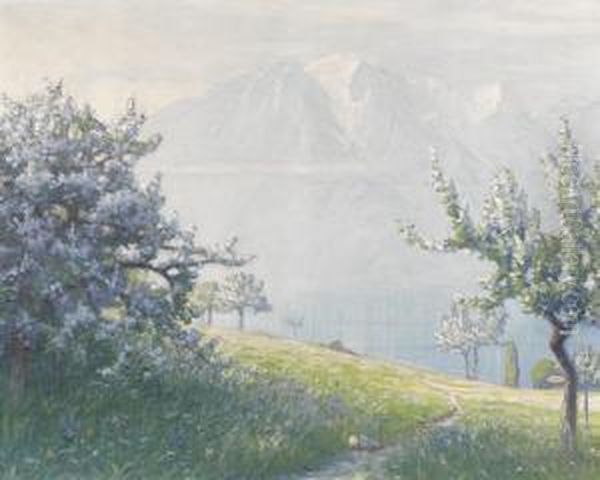 Sommerliche Partie Oberhalb Des Genfersees. Oil Painting by Albert H. Gos