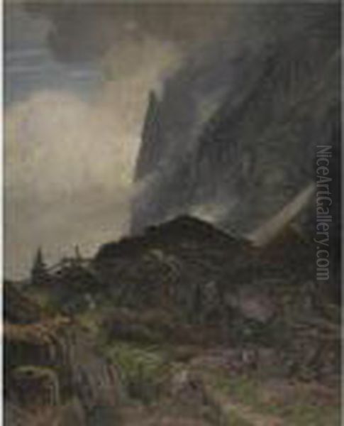 Landscape In The Bernese Alps Oil Painting by Albert H. Gos