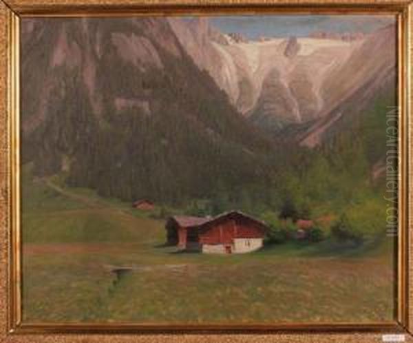 Chalet Au Pied D'un Glacier Oil Painting by Albert H. Gos