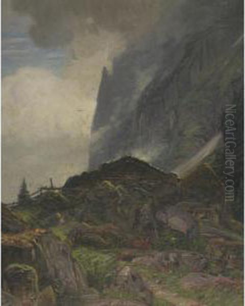 Landscape In The Bernese Alps Oil Painting by Albert H. Gos