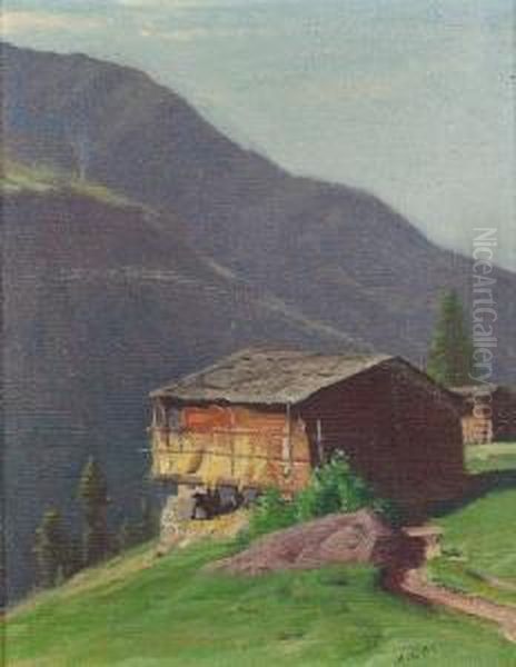 Chalet In Den Alpen. Oil Painting by Albert H. Gos