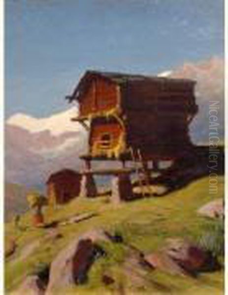 Cabane Dans La Montagne Oil Painting by Albert H. Gos