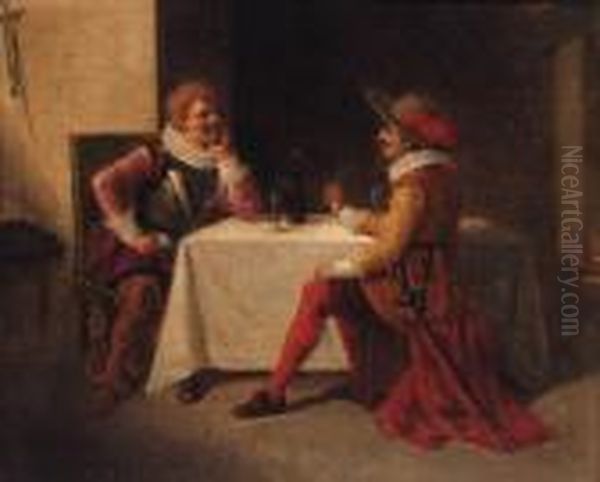 The Game Of Cards; And A Good Conversation Oil Painting by Francisco Xavier Gose