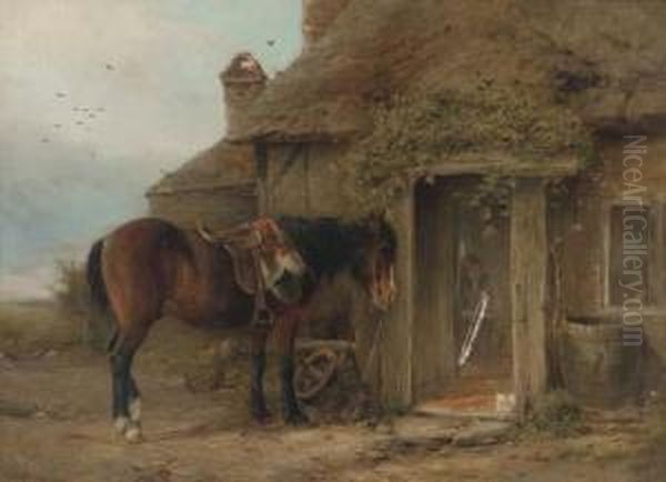 A Pony Before A Cottage Oil Painting by William W. Gosling