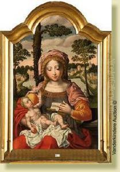 Vierge Al'enfant Devant Un Paysage Anime Oil Painting by Jan Mabuse