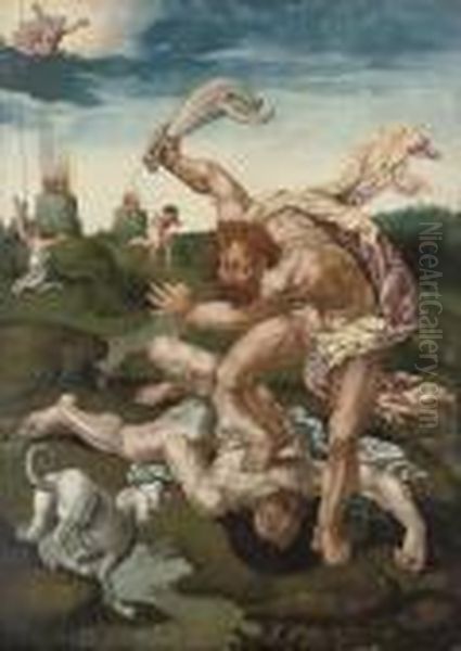 Cain And Abel Oil Painting by Jan Mabuse