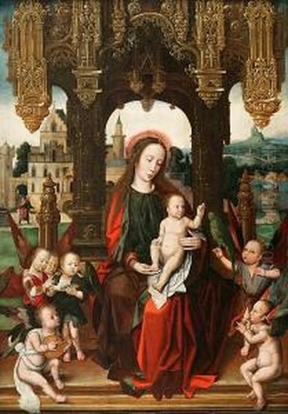 Madonna And Child With Music Making Angels Oil Painting by Jan Mabuse