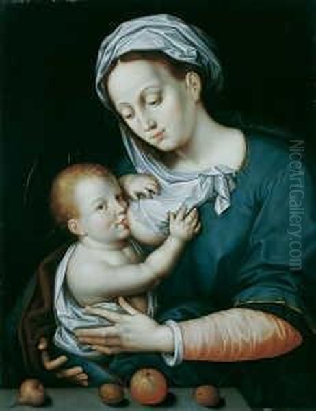 Gen. , Spate Nachfolge Madonna Mit Kind. Ol Auf Holz. H 67; B 51 Cm Oil Painting by Jan Mabuse