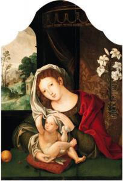 The Madonna And Child - Central Compartment Of A Triptych Oil Painting by Jan Mabuse