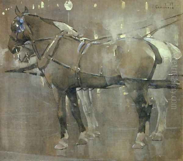 Cab Horses Oil Painting by Joseph Crawhall