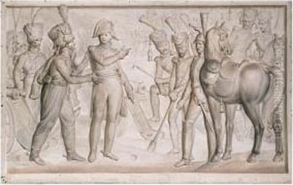 Trompe L'oeil Bas-reliefs: Monks
 Fleeing Before A Marshall; Amarshall Talking With His Men; A Marshall 
Being Cheered By His Men;a Marshall On The Battlefield Oil Painting by Nicolas Louis Gosse