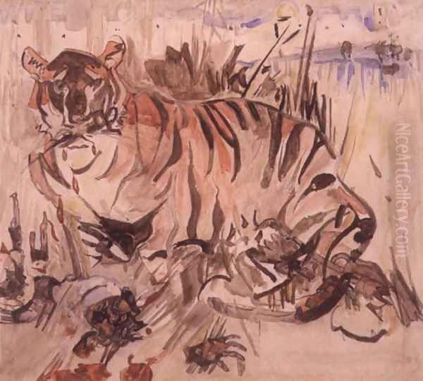 Tiger Oil Painting by Joseph Crawhall