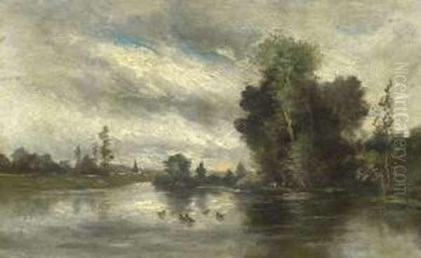 Dorfteich. Oil Painting by Albert Ferdinand J. Gosselin