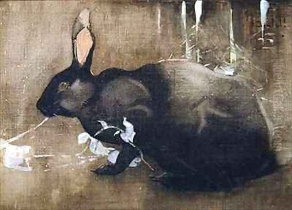 A Black Rabbit Oil Painting by Joseph Crawhall