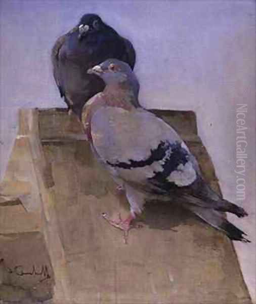 Pigeons on the Roof Oil Painting by Joseph Crawhall