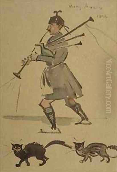 Highlander Playing Bagpipes Oil Painting by Joseph Crawhall