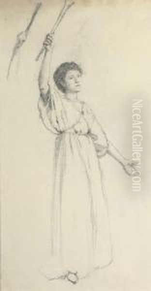 Study Of A Draped Figure With Left Arm Raised Oil Painting by Thomas Cooper Gotch