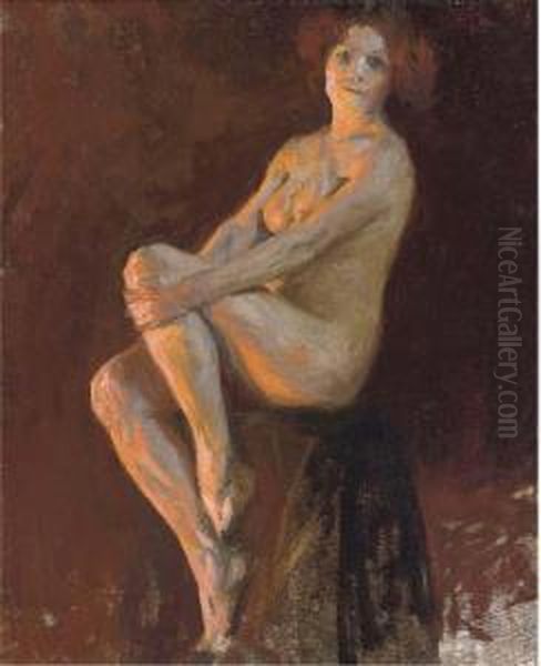 Seated Female Nude Oil Painting by Thomas Cooper Gotch